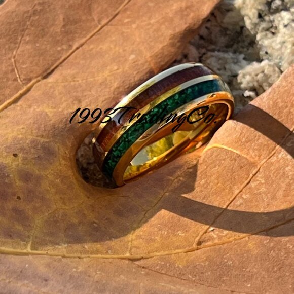 Other - Malachite & Koa Wood Inlay 8mm SZ 10 Ring Tungsten Band Wedding Anniversary Gift